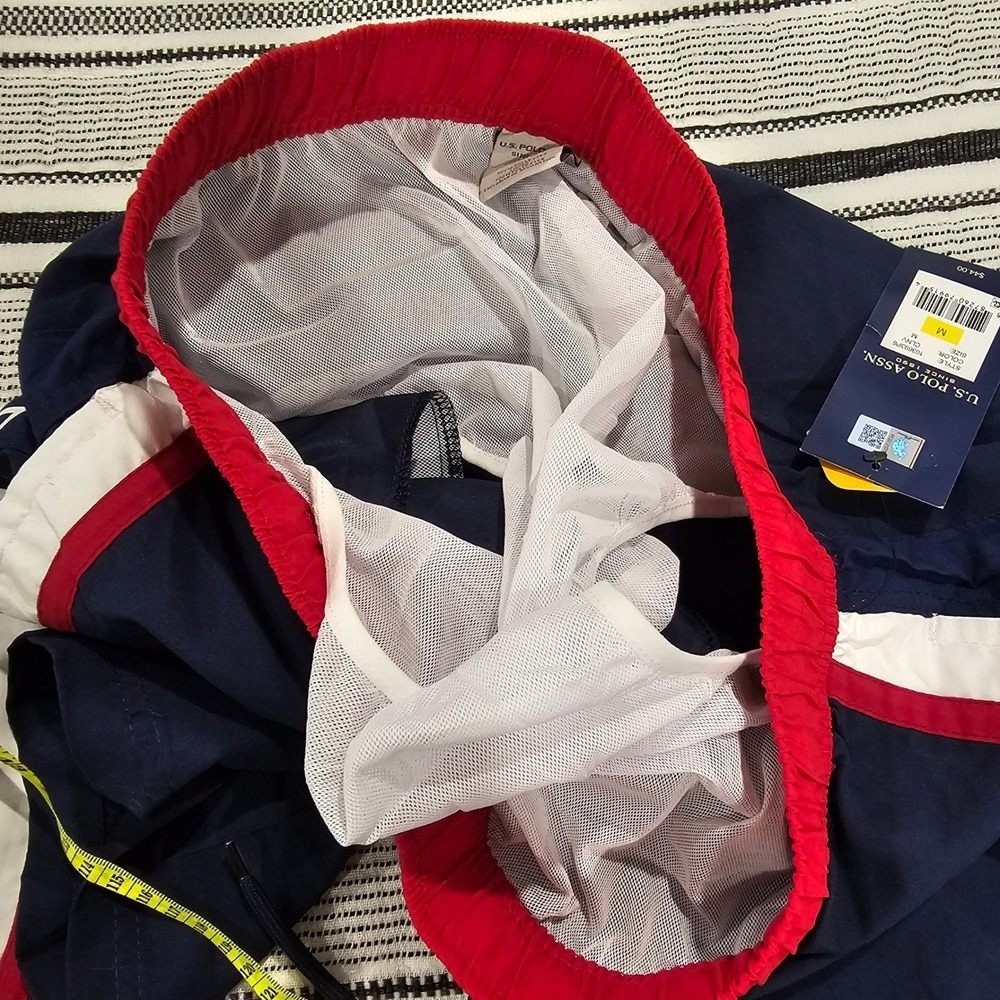 US Polo Assn Mens Swim Trunks Navy Red White Stripe Logo Size M NWT - Picture 8 of 8